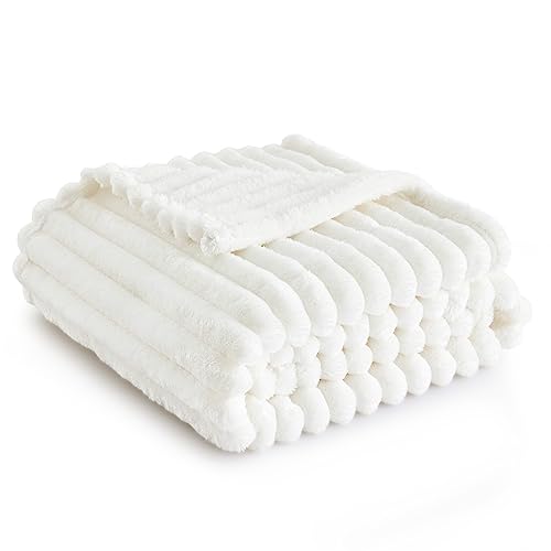 BEDSURE Kuscheldecke Flauschig Decke Fleecedecke – Weiche Warme Grobe Korddecke Gemütlicher Überwurf Für Bett und Couch, Weiß, 150 x 200 cm