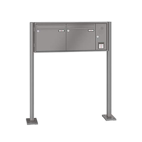 RENZ/Quadra / 2er Freistehende Briefkastenanlage Standbriefkasten mit Sprechfeld/RAL-Farbe/Volu men 12 L/mit Fußplatten/Dein-Briefkas ten.de