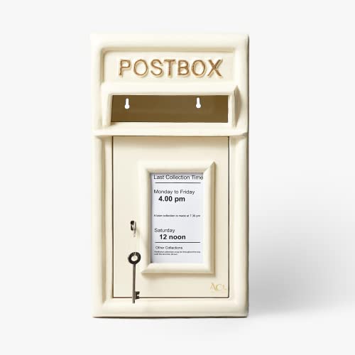 ACL Royal Mail Postkasten,Weißer Briefkasten mit Schloss,Säulenmontierter Briefkasten,Abschließbar er Versandkasten Royal Mail Replica,Langlebiger Gusseisen Postkasten (Briefkasten Weiß 25Dx44H)