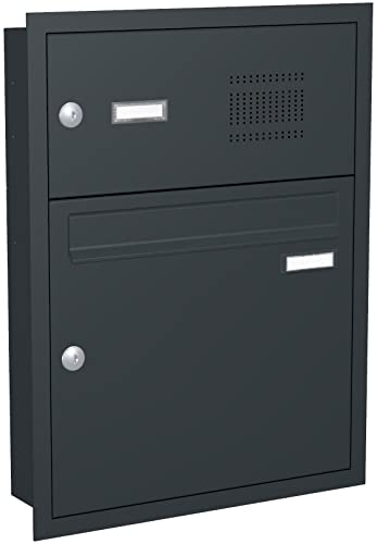 Briefkastenanlage Unterputz mit eckiger Verkleidung und Klingeln Modell U3 Farbe RAL 7016 anthrazitgrau, Größe mit 1 Briefkasten