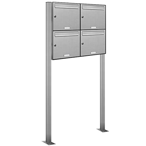 AL Briefkastensysteme 4er Edelstahl Standbriefkasten rostfrei als 4 Fach Briefkastenanlage DIN A4 in Postkasten Briefkasten Design modern