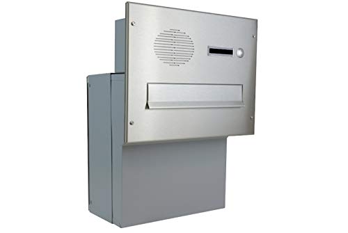 F-04 Edelstahl Mauerdurchwurf Briefkasten mit Klingel & Sprechsieb (Tiefe: 18-27 cm) - LETTERBOX24.de