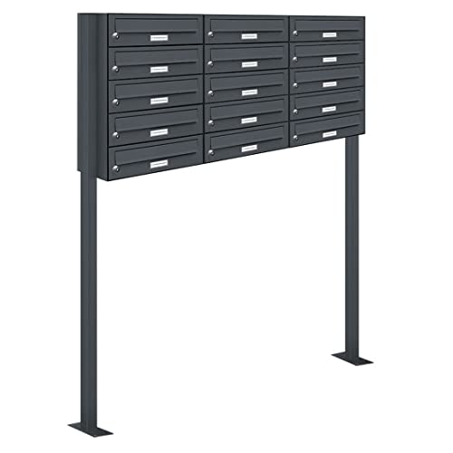 AL Briefkastensysteme 15er Briefkasten als Standbriefkasten, 15 Fach Briefkastenanlage in Anthrazitgrau RAL 7016 Postkasten modern