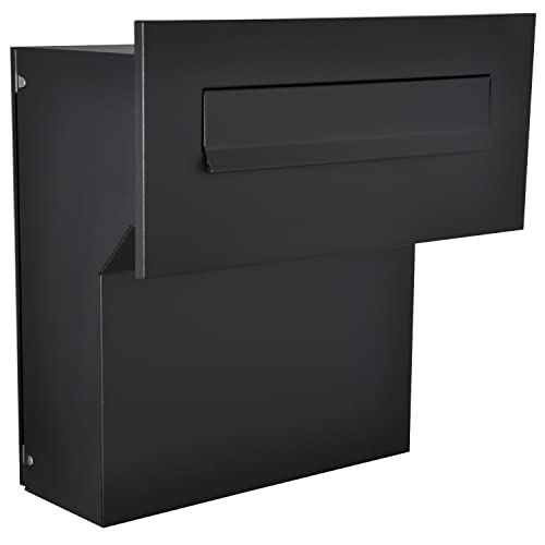 Mauerdurchwurf Briefkasten Schwarz matt C4 190-260 [mm] 3 Schlüssel Einbaubriefkasten Durchwurfbriefkasten RAL