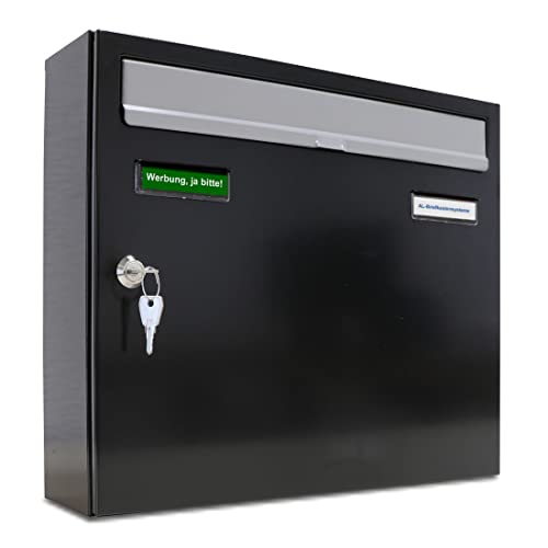AL Briefkastensysteme Basic 1er 7016 Grau/Einwurfklappe 9006 Weiß Aluminium 1 Fach DIN A4 wetterfest Posthaltebügel 2 Namensschildern