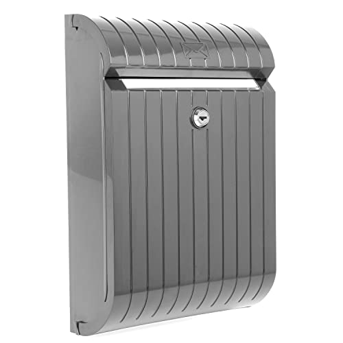 K&G Briefkasten Anthrazit ABS Kunststoff UV-Beständig mit Beschriftungsfeld Wandbriefkasten grau modern Postkasten mit 2 Schlüssel