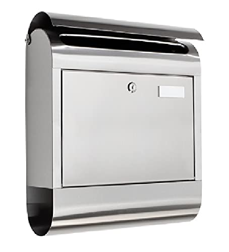 XXL Briefkasten, EDELSTAHL MIT EXTRA ROSTSCHUTZLACKIERUNG groß Edelstahl mit Zeitungsrolle Postkasten silbern Retro antik