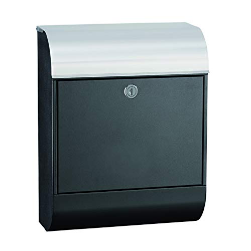 MEFA Briefkasten Pearl 872 (Farbe Tiefschwarz Edelstahldeckel, Einwurfklappe oben, Entnahme vorne, Größe: 450x352x160 mm) 872020DE