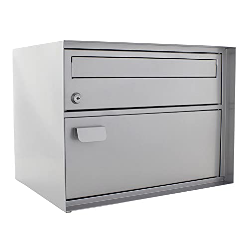 Profirst Mail PM 200 Briefkasten Silber HxBxT 310x415x305 mm unterer Einwurf mit Schnappverschluss oberer Einwurf Zylinderschloss mit 2 Schlüssel freistehend oder Wandmontage