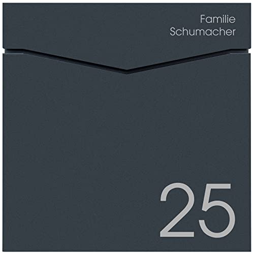 MOCAVI Box 710 NF71b Briefkasten anthrazit mit Zeitungsfach inkl. Name und großer Hausnummer, Postkasten mit Zeitungsrolle, wetterfest, rostfrei, Wandbriefkasten