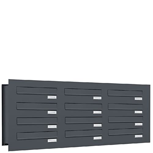 AL Briefkastensysteme 12er Briefkasten Mauerdurchwurf in Anthrazitgrau RAL 7016, 12 Fach DIN A4, wetterfeste Premium Briefkastenanlage Postkasten