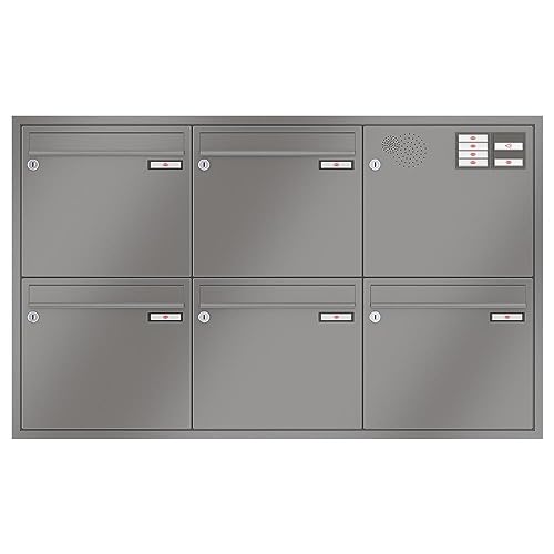 RENZ/Eckrahmen / 5er Unterputz-Briefkastenanla ge Einbau-Briefkasten mit Sprechfeld/RAL-Farbe 9007 / Volumen 17 L/Dein-Briefkasten.de