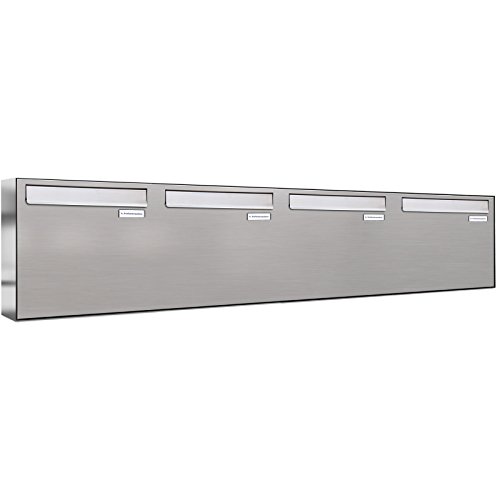 AL Briefkastensysteme 4er Briefkasten für Tür/Zaundurchwurf in V2A Edelstahl, 4 Fach, wetterfeste Premium Briefkastenanlage Design modern