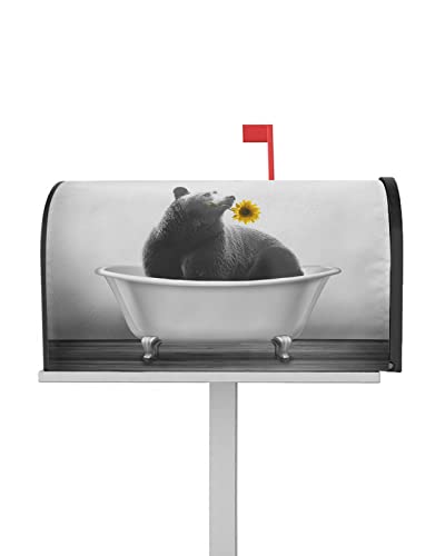 Mailbox Covers Magnetische Standardgröße Lustiger Bär mit Sonnenblume in Badewanne Wasserdicht Briefkasten Wrap Post Briefkasten Abdeckung für Garten Hof Outdoor Dekorationen 53,3 x 45,7 cm