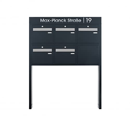 Frabox Freistehende Briefkastenanlage EVEGO Anthrazitgrau RAL 7016 MaterialType mit Standrohren, zum Einbetonieren, Größe mit 5 Briefkästen