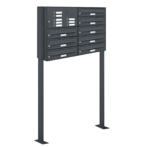 AL Briefkastensysteme 8er Standbriefkasten in Anthrazitgrau RAL 7016 mit Klingel als 8 Fach Briefkastenanlage in Postkasten Briefkasten modern