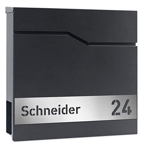 AlbersDesign - Personalisierter Briefkasten individuell mit Ihrem Namen in Eisenglimmer (DB703) / mit Edelstahl-Schild, als Wand- oder Standbriefkasten
