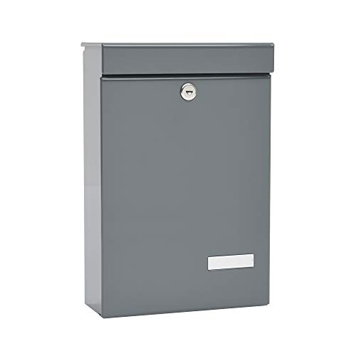MEFA Briefkasten Piccola mit Namensschild (Farbe grau, Postkasten mit Schloss, Größe 405x270x118 mm) 134500DE