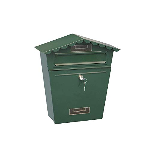 XENITE Briefkasten, abschließbarer, sicherer Briefkasten, Vintage-Edelstahl-Metall- Briefkasten, Gartenornament, Retro-Wandbriefkasten, Heimdekoration Postfach (Color : Green)