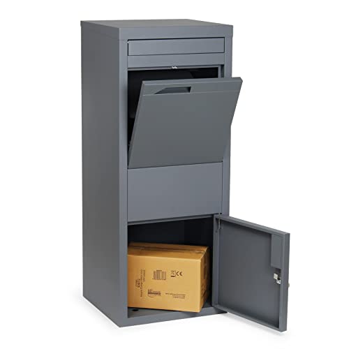 Paketbox Grau 41,5x38,5x102,5cm Standbriefkasten Paketkasten für Zuhause Postbox Pakete und Briefe