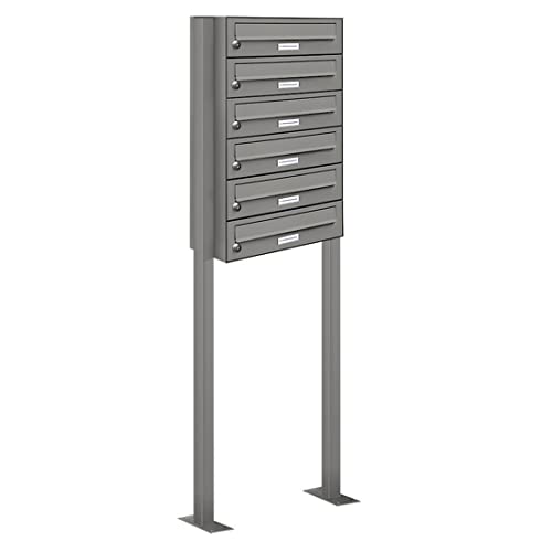AL Briefkastensysteme 6er Briefkasten als Standbriefkasten, 6 Fach Briefkastenanlage in Aluminiumgrau RAL 9007 Postkasten modern