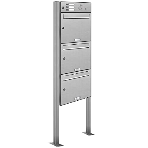 AL Briefkastensysteme 3er Edelstahl Standbriefkasten mit Klingel rostfrei als 3 Fach Briefkastenanlage in Postkasten Briefkasten Design modern