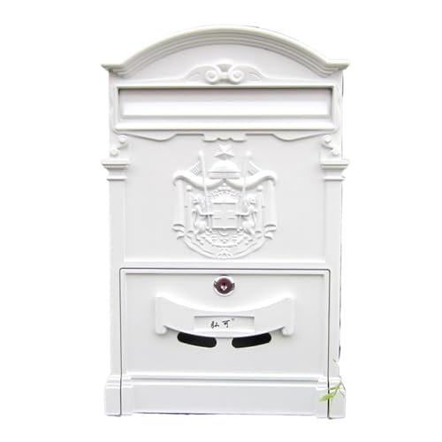 GMVZGQW Briefkasten, Wandhalterung, großes Fassungsvermögen, abschließbar, Vintage-Stil, Metall, Briefkasten für den Hausgebrauch (weiß)