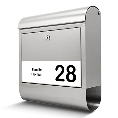 banjado® Briefkasten mit Hausnummer Edelstahl - Design Briefkasten mit Zeitungsfach für Wandmontage - Postkasten/Briefkasten Hausnummer A4 Einwurf inkl. Montagematerial & 2 Schlüssel