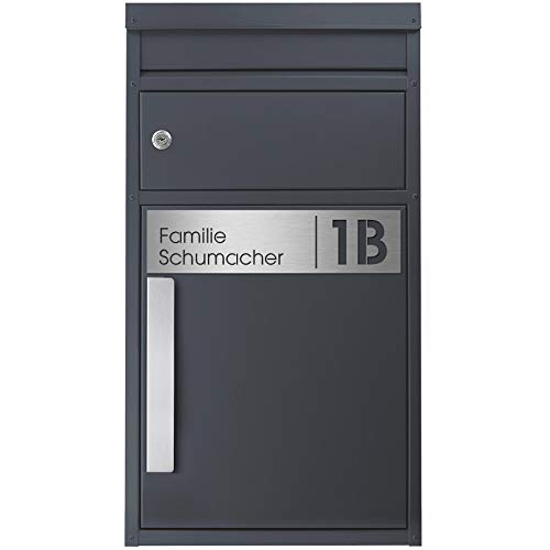 Paket-Briefkasten anthrazit-grau (RAL 7016) SafePost 45MS Design-Paketkasten modern für alle Paketdienste Paketbox mit Briefkasten Standbriefkasten