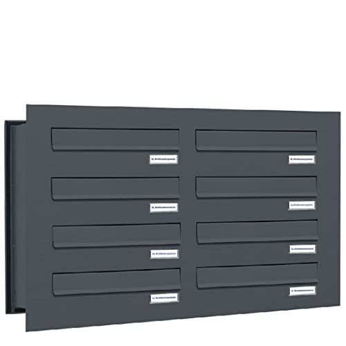 AL Briefkastensysteme 8er Briefkasten Mauerdurchwurf in Anthrazitgrau RAL 7016, 8 Fach DIN A4, wetterfeste Premium Briefkastenanlage Postkasten