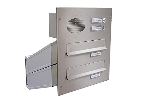 D-042 2er Edelstahl Mauerdurchwurf Briefkastenanlage mit 2 Klingeln & Sprechsieb (Tiefe: 35-50 cm) - LETTERBOX24.de