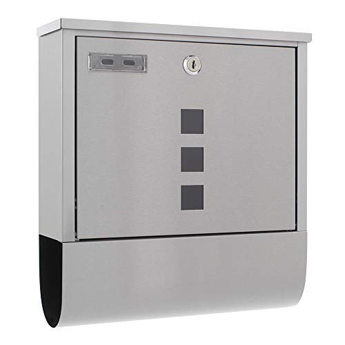 Profirst Mail PM 750 Briefkasten Edelstahl Zylinderschloss 2 Schlüssel Zeitungsrolle Wandbriefkasten Sichtfenster Namensschildhalter inkl. Befestigungsmaterial