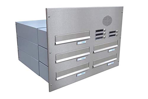 B-042 5er Edelstahl Mauerdurchwurf Briefkastenanlage mit Klingeln & Sprechsieb (Tiefe: 39-62 cm) - LETTERBOX24.de