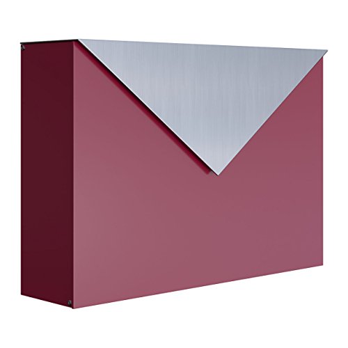 Briefkasten, Design Wandbriefkasten Letter Rot/Edelstahl - Bravios