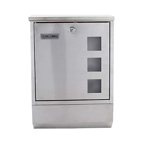 Rottner Briefkasten Corto Inox, Zylinderschloss mit 2 Schlüssel, Edelstahl, BxH 300x435 mm, Befestigungsmaterial inklusive, Zeitungsrolle, Namensschild, Sichtfenster