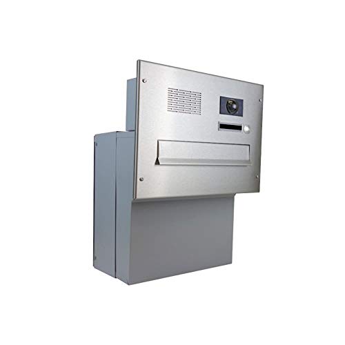 F-04 Edelstahl Mauerdurchwurf Briefkastenanlage mit Klingel, Sprechsieb & Kamera (Tiefe: 18-27 cm) - LETTERBOX24.DE