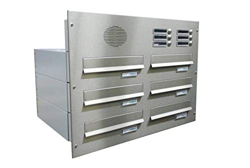 B-042 6er Edelstahl Mauerdurchwurf Briefkastenanlage mit Klingeln & Sprechsieb (Tiefe: 39-62 cm) - LETTERBOX24.de