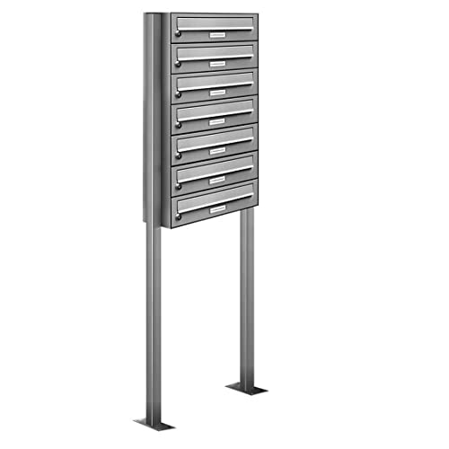 AL Briefkastensysteme 7er Edelstahl Standbriefkasten rostfrei als 7 Fach Briefkastenanlage DIN A4 in Postkasten Briefkasten Design modern