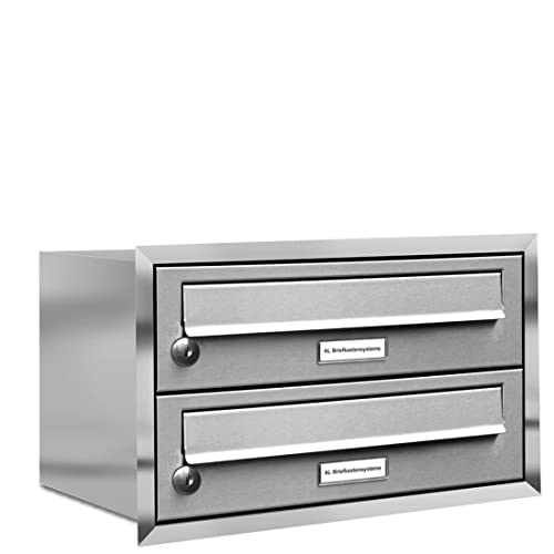 AL Briefkastensysteme, 2er Unterputzbriefkasten, Doppel-Briefkasten rostfrei, 2 Fach Briefkastenanlage modern, Edelstahl Postkasten