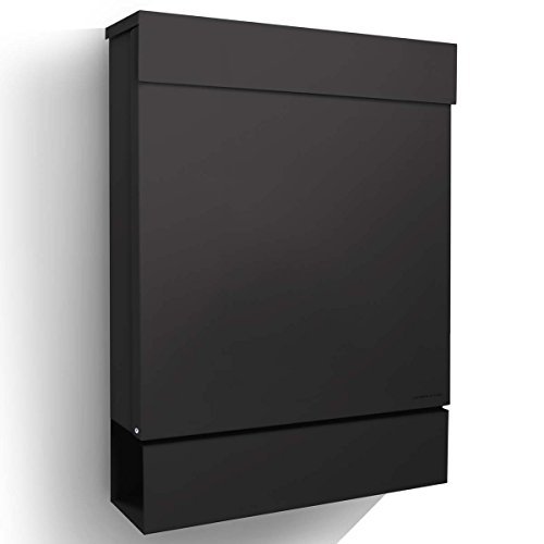 Letterman M Radius Design-Briefkasten mit Zeitungsfach schwarz, moderner Postkasten mit Zeitungsrolle und Einwurf oben