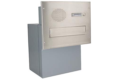 F-042 Edelstahl Mauerdurchwurf Briefkasten mit Klingel & Sprechsieb (Tiefe: 26-40 cm) - LETTERBOX24.de