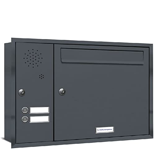 AL Briefkastensysteme, 1er Unterputzbriefkasten mit Klingel in Anthrazit Grau RAL 7016, 1 Fach wetterfeste Briefkastenanlage Design modern