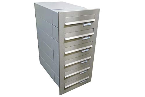 B-042 6er Edelstahl Mauerdurchwurf Briefkastenanlage mit Namensschild (Tiefe: 39-62 cm) - LETTERBOX24.de