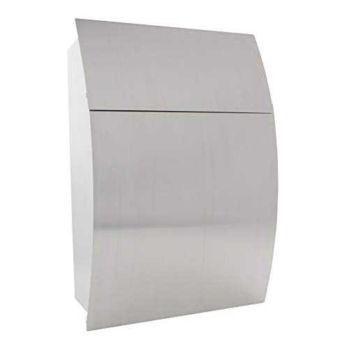 Rottner Briefkasten Harrow Edelstahl, Postkasten INOX, A4-Formate, Zylinderschloss, Wandmontage