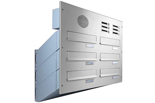 D-041 6er Edelstahl Mauerdurchwurf Briefkastenanlage mit Klingeln & Sprechsieb (Tiefe: 23-38 cm) - LETTERBOX24.de