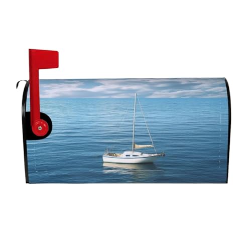 Willkommensbriefkasten-Ab deckung, weißes Boot auf blauem Meer, magnetische Briefkastenabdeckung, dekorative Urlaubs-Briefkasten-Abdec kung für Zuhause, Outdoor, Garten, dekorativ