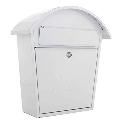 Profirst Mail PM 710 Briefkasten Weiß Stahl, BxH 36 x 38 cm, Zylinderschloss inkl. 2 Schlüssel, Türöffnungsstopp, Schutzdach, inkl. Montagematerial