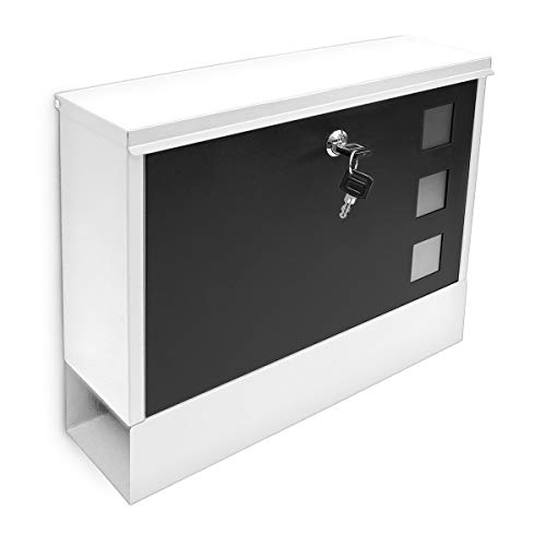 Relaxdays Weiß-Schwarz Briefkasten mit Zeitungsrolle, 30 x 36 x 10 cm