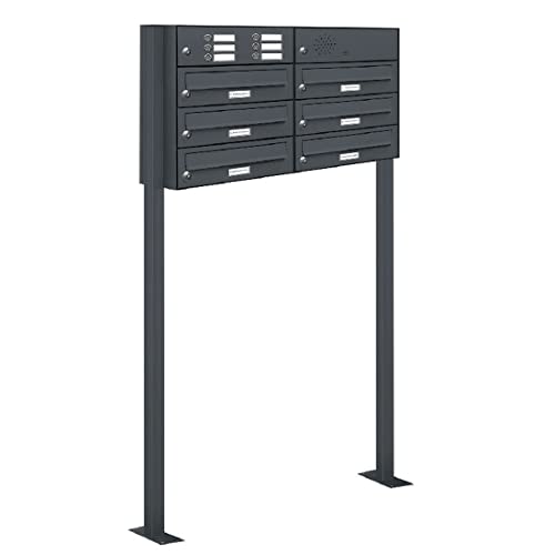 AL Briefkastensysteme 6er Standbriefkasten in Anthrazitgrau RAL 7016 mit Klingel als 6 Fach Briefkastenanlage in Postkasten Briefkasten modern