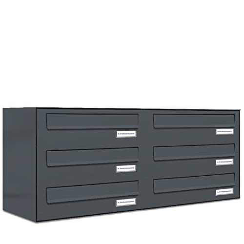 AL Briefkastensysteme 6er Briefkasten für Tür/Zaundurchwurf in Anthrazit Grau RAL 7016, 6 Fach, wetterfeste Briefkastenanlage Design modern